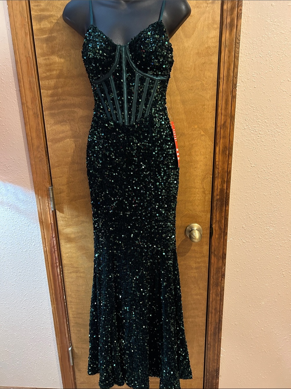 Crystal Doll Emerald Green Sequin Corset Mermaid Gown